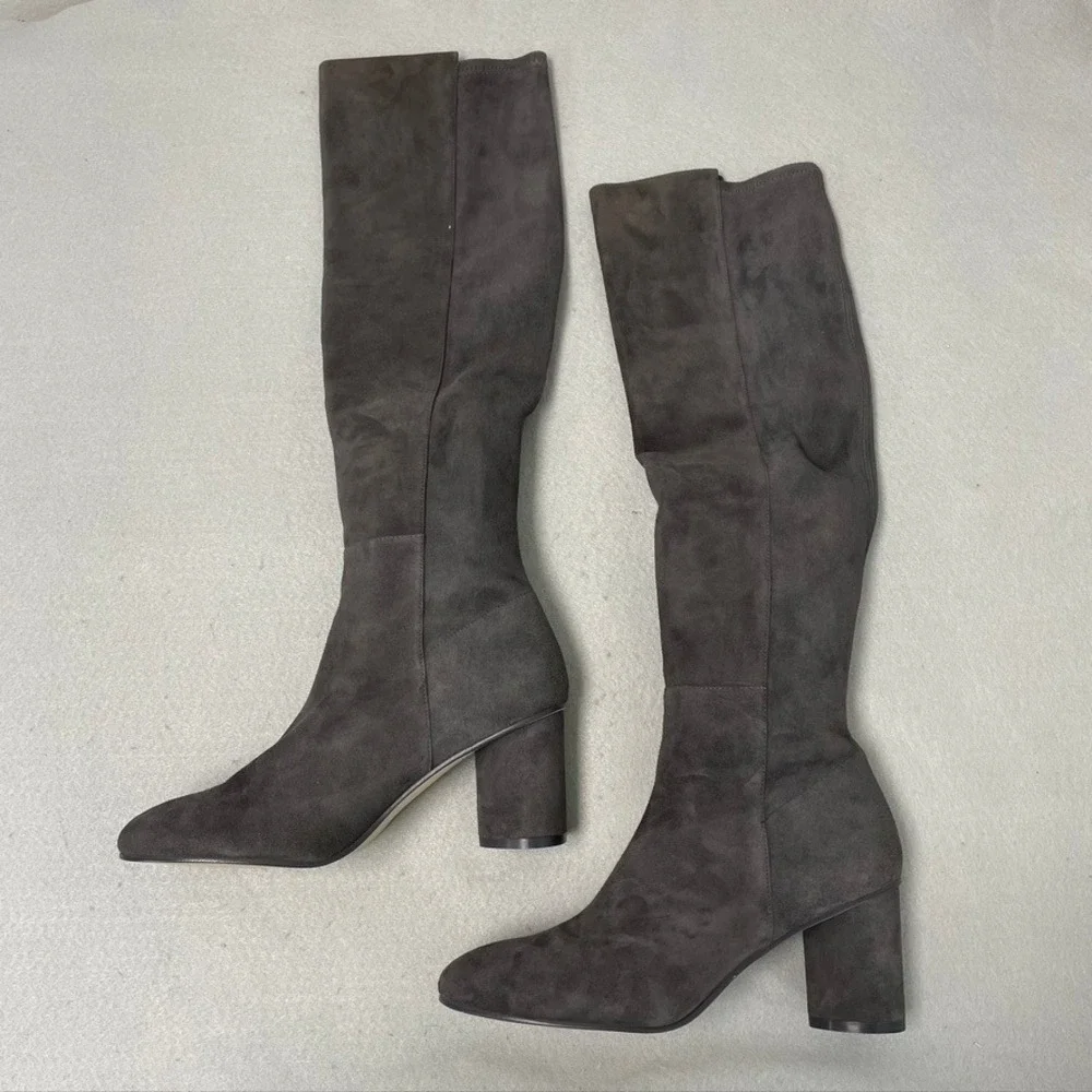 Stuart Weitzman The Eloise 75 Knee High‎ Boots Womens 9 Slate Gray Suede Block